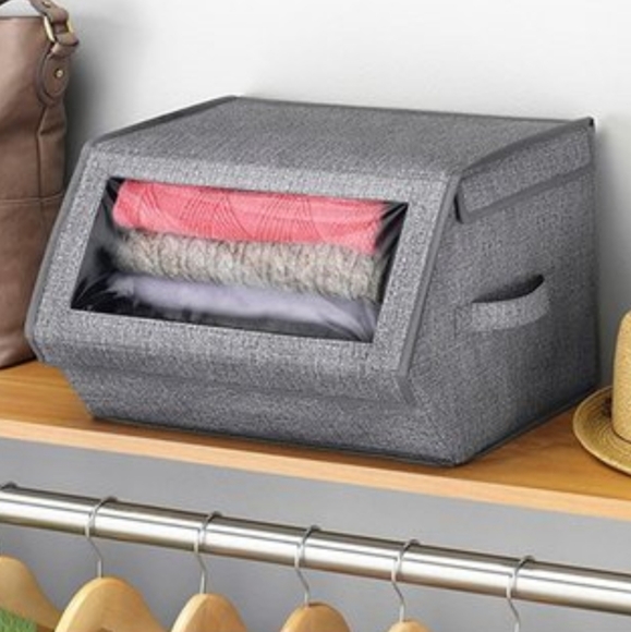 Whitmor Gray Stackable Window Box Crosshatch Storage Container  NEW - Picture 2 of 4